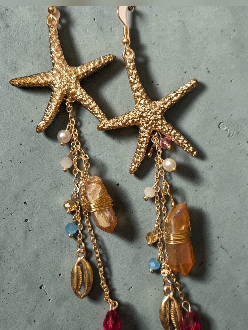 Beautiful Starfish Jasper Beaded Dangle Earrings NWT